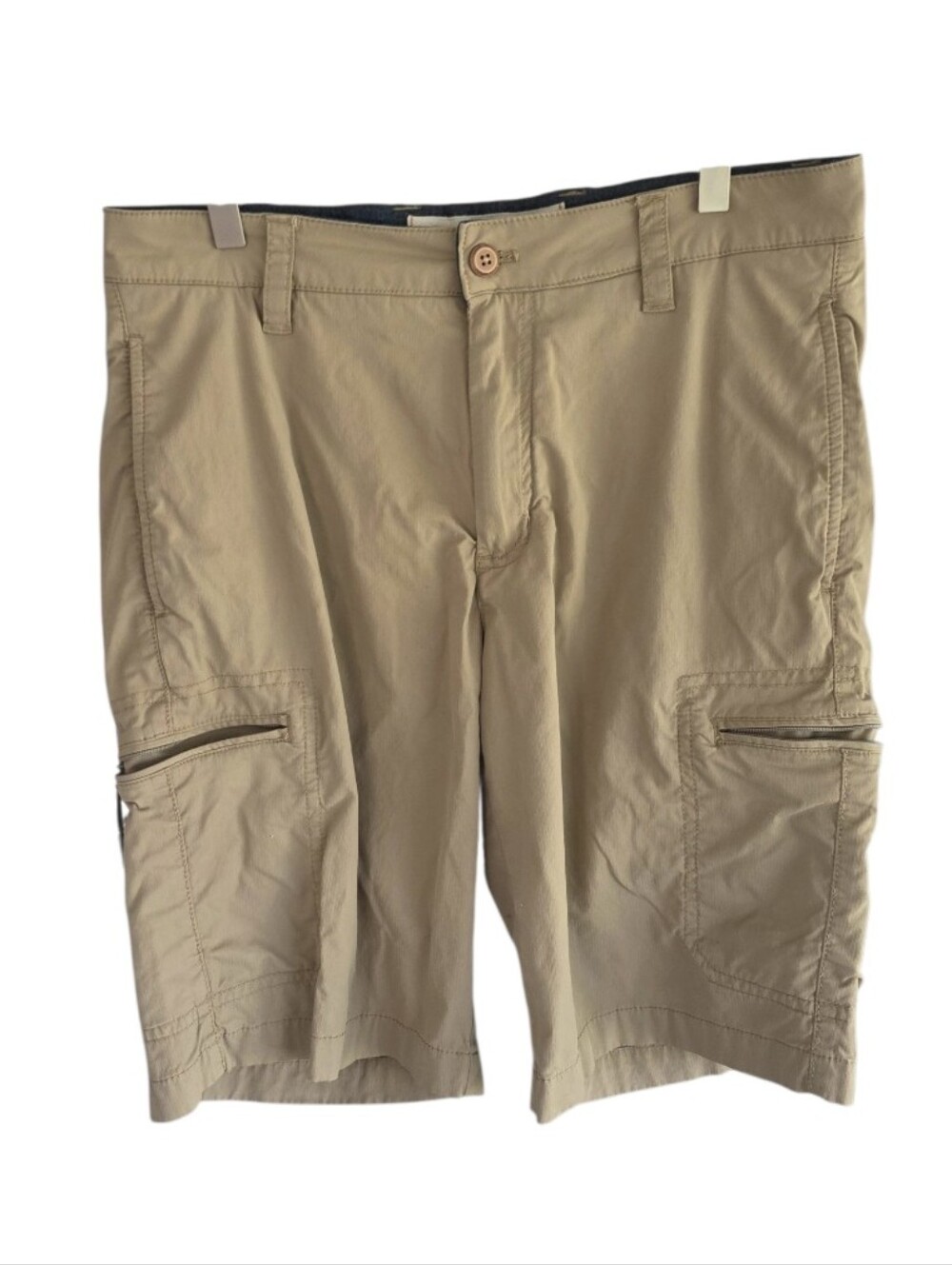 Tailor Vintage Tan Cargo Shorts with Zip Pockets Lightweight Luxe Performance